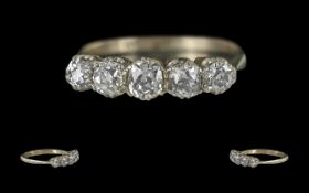 Edwardian Period 1901 - 1910 Ladies Pleasing Quality 18ct Gold & Platinum 5 Stone Diamond Set Ring,