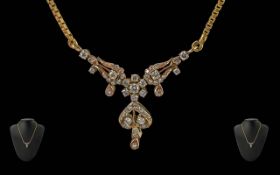Ladies Quality Early 20th Century 18ct Gold Diamond Set Necklace. Marked 750 - 18ct.