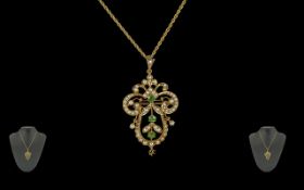 Victorian Period 1837 - 1901 Ladies Quality / Exquisite 15ct Gold Open Worked Pendant / Brooch,