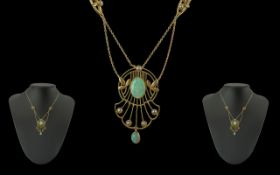 Murrle Bennett - Signed Superb Quality Art Nouveau 15ct Gold Necklace with Drop,