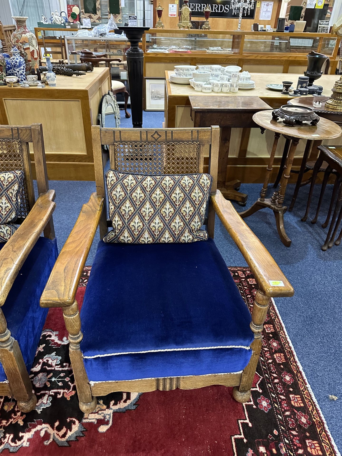 Early 20th Century Three Piece Bergere Suite, cane backs, cushion seats with back cushions, - Image 4 of 4