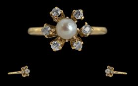 Ladies 18ct Gold Diamond and Pearl Set Ring, Full Gold Marks to Interior of Shank,