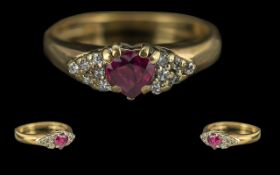 9ct Gold Ruby & Diamond Heart Cluster Ring, weight 2.63, ring size K.