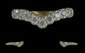 Ladies - 14ct Gold Diamond Set Wishbone Ring, Full Hallmark for 14ct to Interior of Shank,