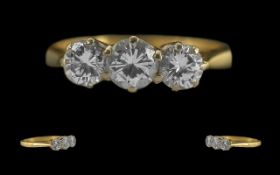 Ladies 18ct Gold 3 Stone Diamond Set Ring, Marked 18ct to Interior of Shank,
