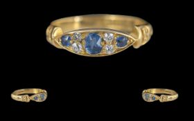 Edwardian Period 1901 - 1910 Ladies Exquisite 18ct Gold Blue Sapphire and Diamond Set Dress Ring,