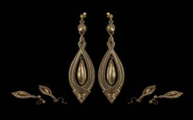 Antique Period Ladies Attractive and Pleasing 9ct Gold Pair of Earrings. c.1880's. Marked 9ct.