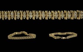 Ladies Pleasing Quality Diamond Set 9ct Gold Bracelet with Lobster Claw Clasp, Marked 9.375.
