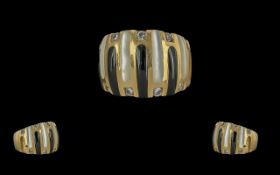 Kabawa - Signed 14ct Rose Gold Mother of Pearl Black Enamel Inlay Diamond Set Stylish Dress Ring,