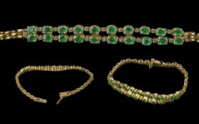 Ladies - Pleasing Quality 14ct Gold Emerald and Diamond Set Bracelet of Pleasing Design / Form.