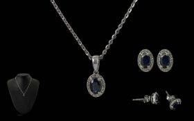 Ladies 9ct Gold Diamonds & Sapphires Set Pendant, Necklace & Earrings Set. All Hallmarked for 9ct.