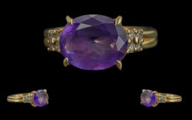 Ladies - Pleasing Quality 18ct Gold Amethyst and Diamond Set Dress Ring,