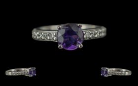 9ct Gold Amethyst & Diamond Ring, weight 5.18, ring size M.