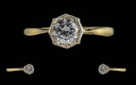 Ladies 18ct Gold Single Stone Diamond Set Ring. Marked 18ct to Interior of Shank.