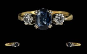 Ladies 18ct Gold 3 Stone Diamond and Sapphire Set Ring, full hallmark to interior of shank,