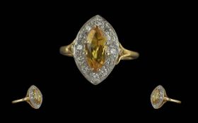 Ladies Attractive and Quality 18ct Gold Citrine and Diamond Set Dress Ring, marked 18ct to