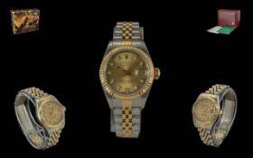 Rolex Oyster Perpetual Date-Just Chronometer Ladies 18ct Gold and Steel Wrist Watch. Features 18ct