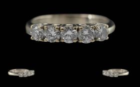 Ladies 18ct White Gold Five Stone Diamond Set Ring, marked 750 to interior of shank. The well-