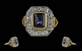Ladies Superb 18ct Gold Sapphire and Diamond Set Cluster Ring of pleasing design, the shoulders of