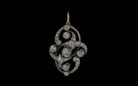 Edwardian Period 1901 - 1910 Ladies 18ct Gold Exquisite Diamond Set Pendant. Not Marked but Tests
