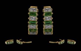 Ladies Fine Pair of 18ct Gold Emerald and Diamond Pair of Earrings. Each Earring Marks 750 - 18ct.