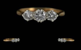 Ladies 18ct Gold 3 Stone Diamond Set Ring. Full Hallmark to Interior of Shank. The 3 Well Matched