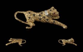 Ladies 9ct Gold Sapphire Set Figure Brooch In the Form of a Leopard. Full Hallmark for 9.375. 2