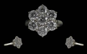 Ladies Stunning 18ct White Gold 7 Stone Diamond Set Cluster Ring, full hallmark to interior of