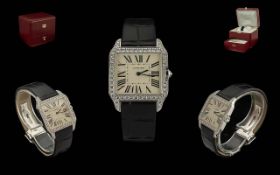 Cartier Santos - Dumont Ladies Superb 18ct White Gold Diamond Set Quartz Wrist Watch of large