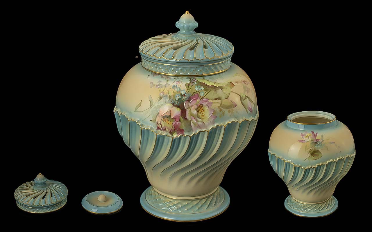 Royal Worcester Hand Painted Pot Pourri Floral Decorated Vase with Cover. Shape No 1720. Ref No