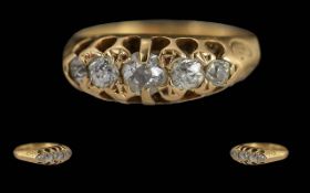 Antique Period Ladies 18ct Gold 5 Stone Diamond Set Ring, Raised Setting. Hallmark to Interior of