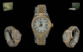 Rolex Ladies 18ct Gold and Steel Oyster Perpetual Date-Just Wrist Watch. Model No 69173. Date of