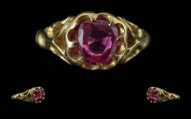 Edwardian Period Ladies 15ct Gold Single Stone Pink Sapphire Set Dress Ring. Marked 15ct to interior