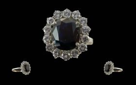 Ladies Stunning 18ct White Gold Diamond and Sapphire Set Dress Ring, hallmark to interior of