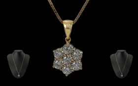 Ladies - Pleasing Quality 18ct Gold Diamond Set Cluster Pendant Drop. Full Hallmark for 750 -