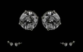 A Pair of Lab Grown Brilliant Cut Diamond Set Earrings Set In 14ct White Gold. Each Round