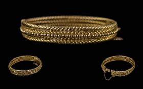 Ladies Late Victorian Period Pleasing Quality 15ct Gold Hinged Bangle with well made ball and rope