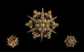 Victorian Period 1837 - 1901 Ladies 18ct Gold Seed Pearl Set Star Brooch, Not Marked but Tests 18ct.