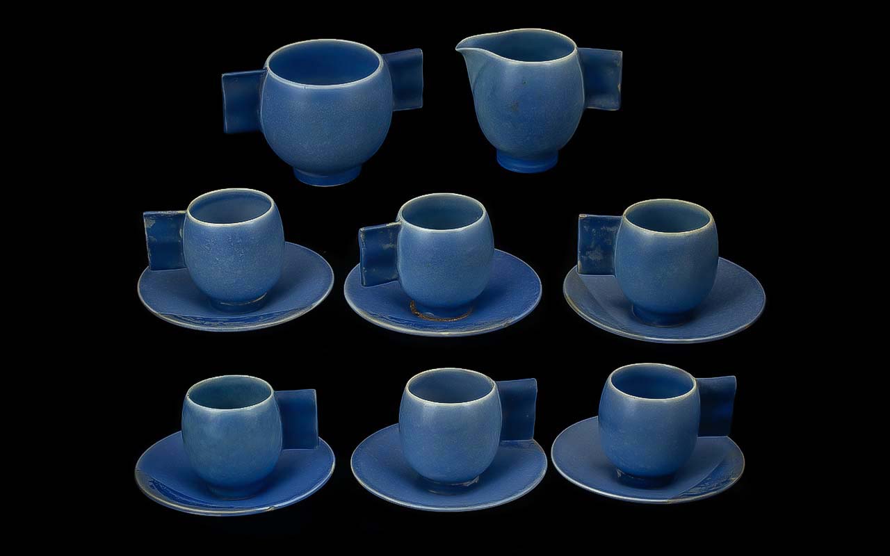 Carlton Ware - 1930's Art Deco Moderne Blue Colour way ( 14 ) Piece Coffee Set. Ref No 1246. - Image 2 of 2