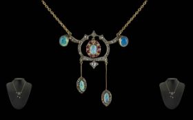 Victorian Period 1837 - 1901 Ladies 15ct Gold Exquisite Ruby - Diamond- Opal Set Necklace with