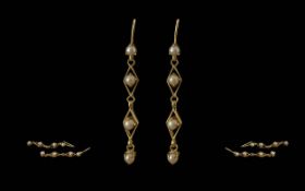 Antique Period Ladies 15ct Gold Seed Pearl Set Drop Earrings. Not Marked but Tests 15ct. Weight 3.
