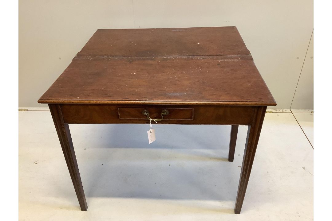 A George III rectangular mahogany folding tea table, width 92cm, depth 45cm, height 73cm - Image 2 of 2