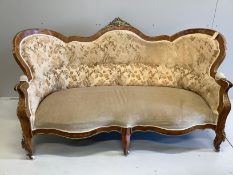 A 19th century French gilt metal mounted marquetry inlaid rosewood settee, width 184cm, depth