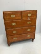 A Victorian teak two part military chest, width 91cm, depth 54cm, height 106cm