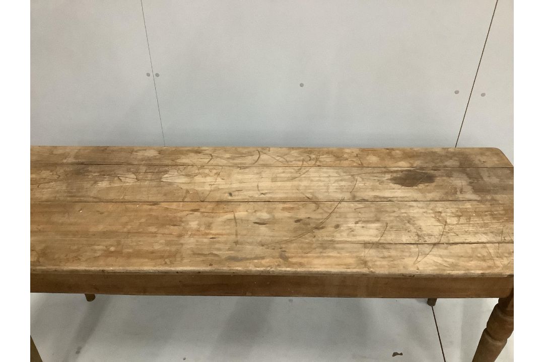 A Victorian rectangular fruitwood kitchen table, width 174cm, depth 60cm, height 76cm - Image 2 of 2