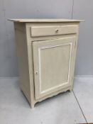 A 19th century Continental painted pine side cabinet, width 94cm, depth 52cm, height 122cm