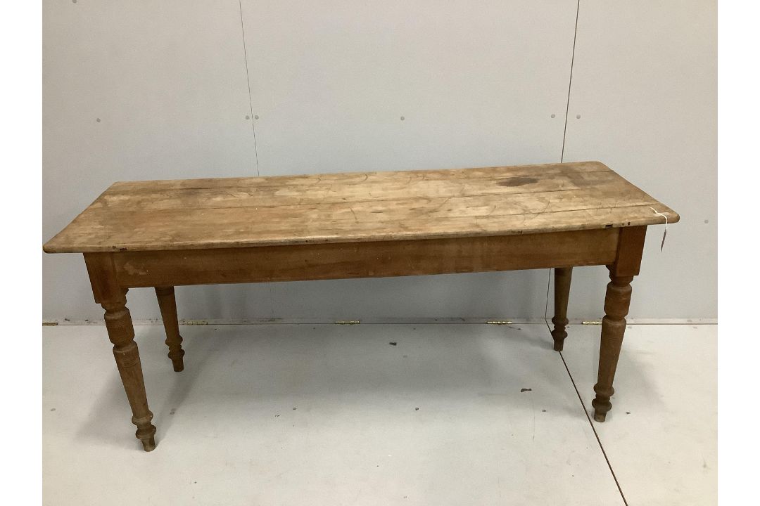 A Victorian rectangular fruitwood kitchen table, width 174cm, depth 60cm, height 76cm - Image 1 of 2