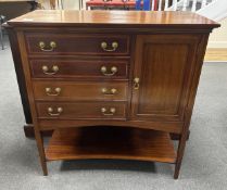 An Edwardian satinwood banded mahogany music cabinet, width 80cm, depth 37cm, height 84cm