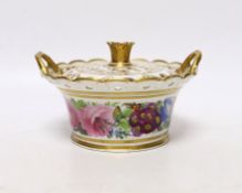 A Coalport pot pourri basket and cover painted with flowers, perhaps in the workshop of Thomas
