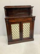 A small early Victorian rosewood chiffonier, width 92cm, depth 36cm, height 120cm